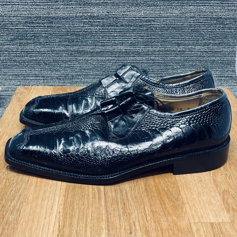 Belvedere Florence Dress Shoes Men 10 M Black Genuine Ostrich Leg Leather Italy - Picture 3 of 12